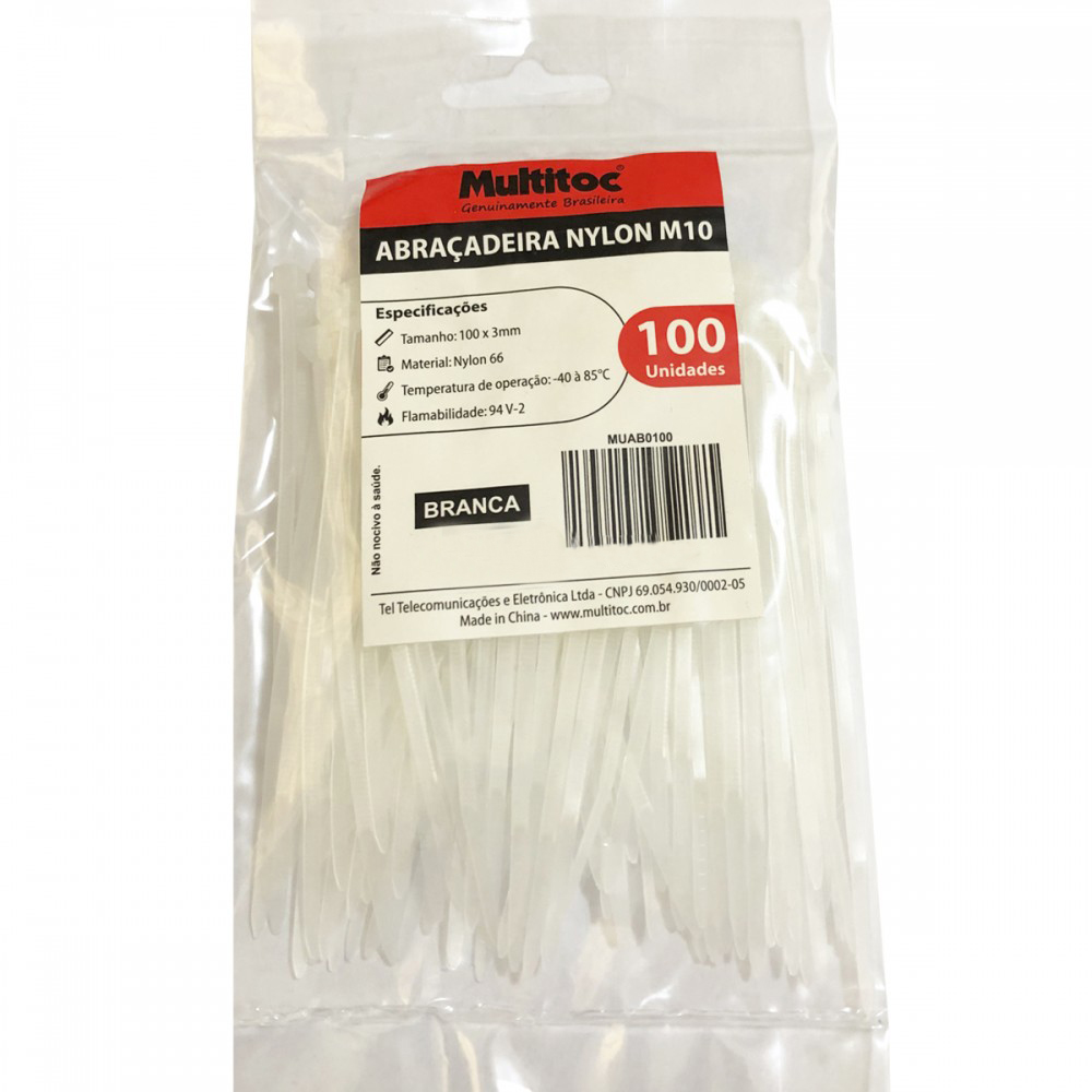 Abraçadeira de Nylon M10 Branco 100x3 mm - 100 Unidades