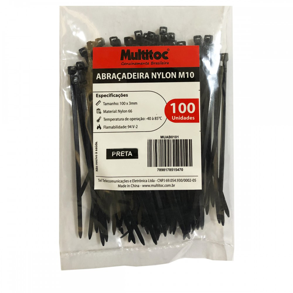 Abraçadeira de Nylon M10 Preto 100x 3mm - 100 Unidades
